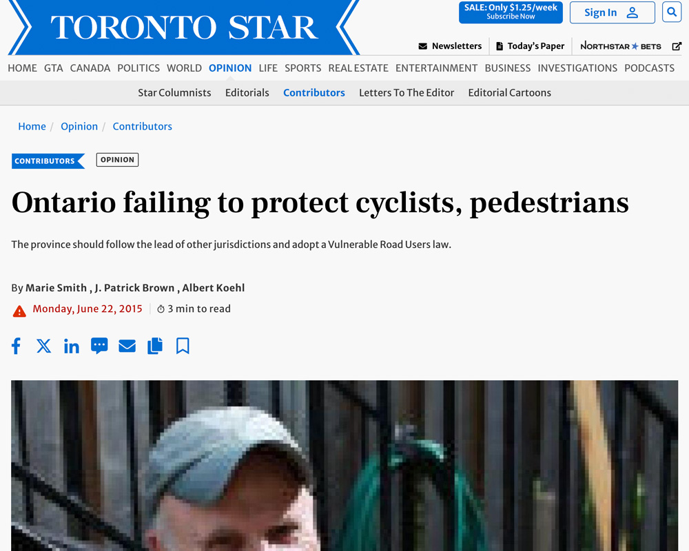 Ontario Failing to Protect Cyclists, Pedestrians